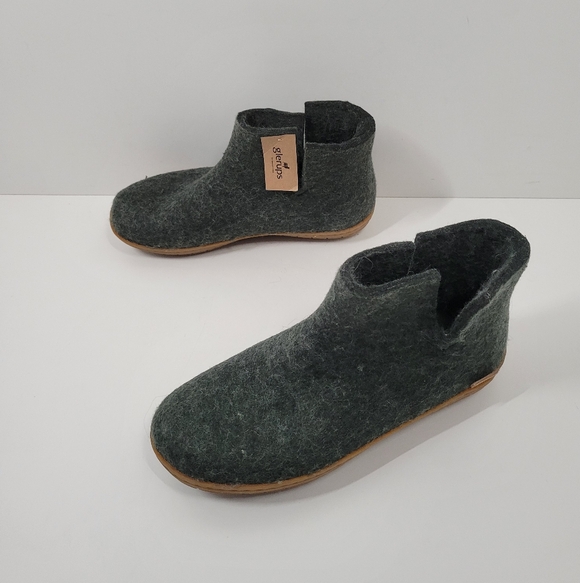 Glerups Dark Green Wool Pull On Ankle Boots Slippers Women's Size 9 EUR 40 New - Picture 3 of 6